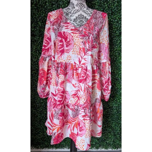 Women's Size Small Tunic Dress V Neck Casual Loose Flowy L / S Swing Dress, NEW - Picture 5 of 13